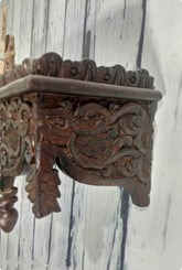 Handmade Home Decor Carved Mango Wood Floating Wall Shelf in Brown